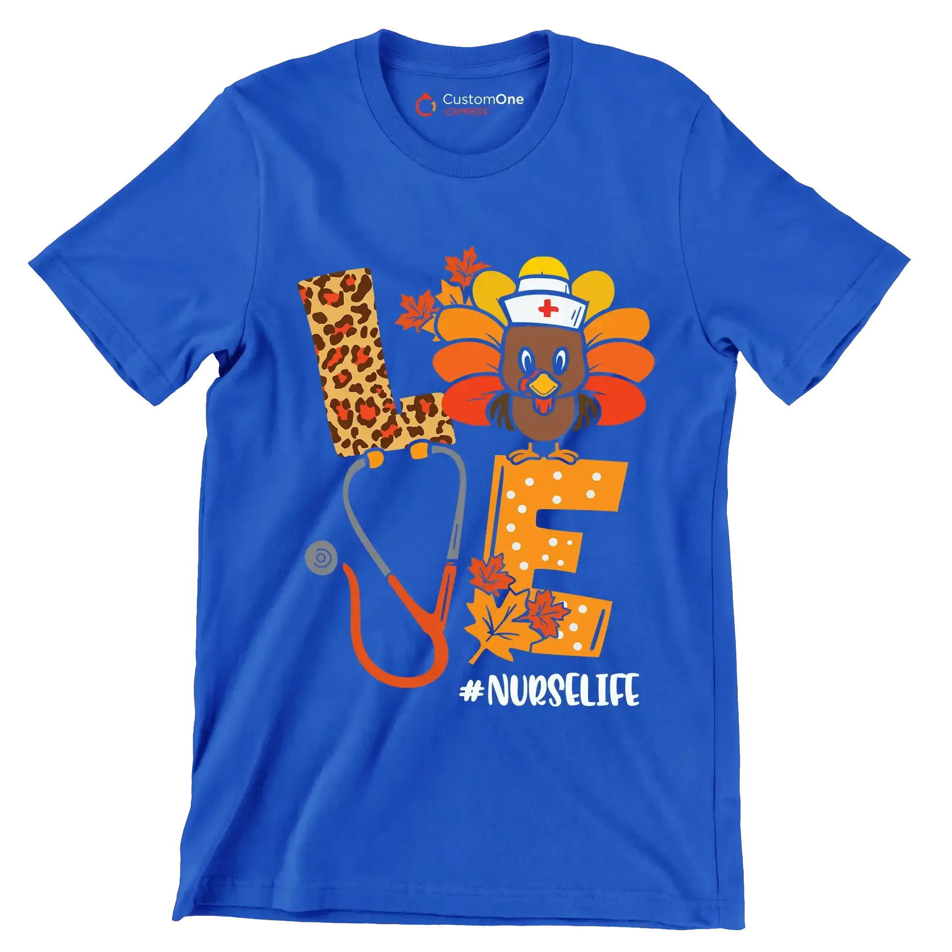 Love Nurselife - Thanksgiving Themed T-Shirt-Blue-S-Custom One Express