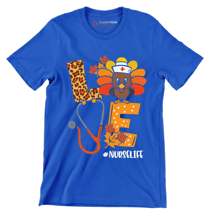Love Nurselife - Thanksgiving Themed T-Shirt-Blue-S-Custom One Express