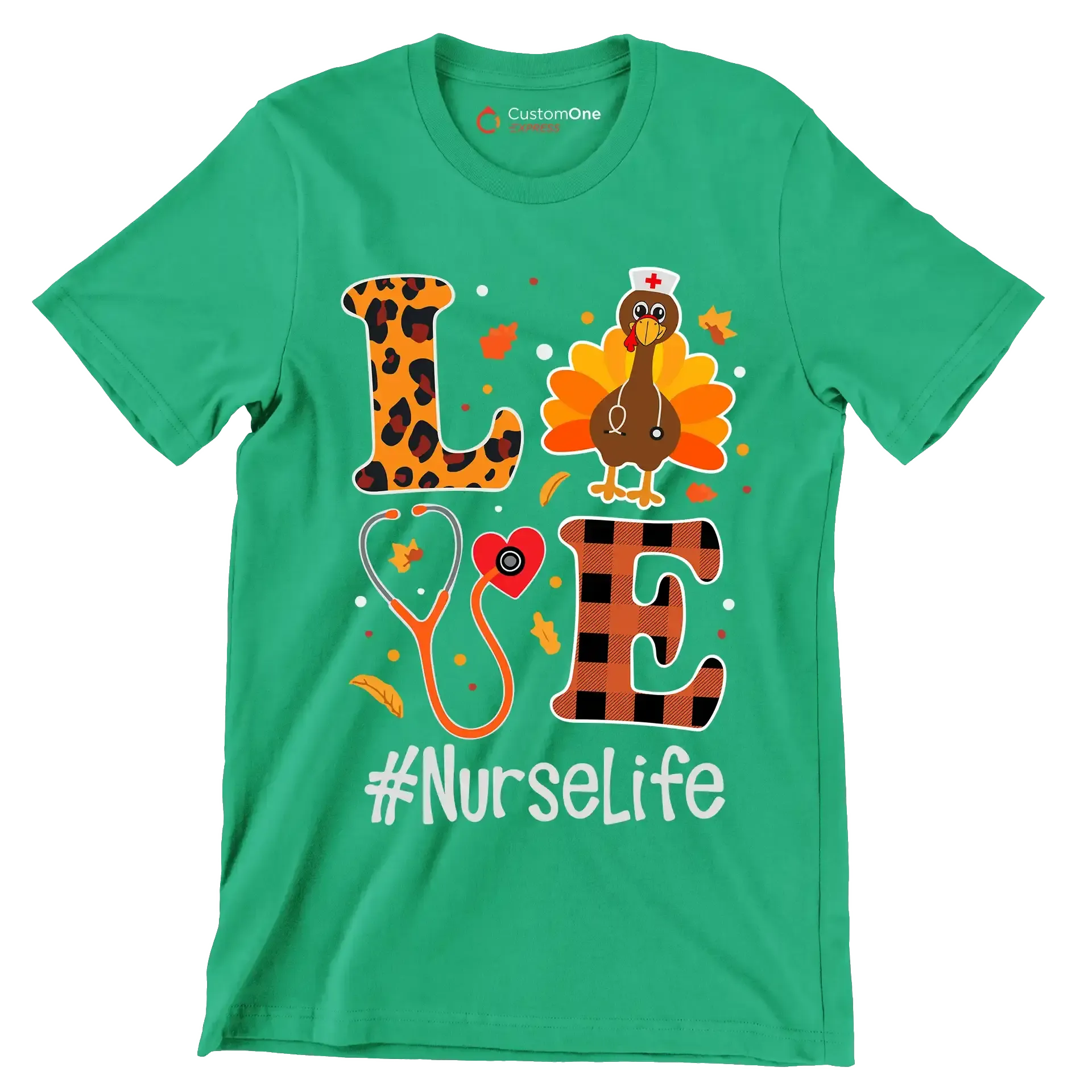 Love Nurselife - Thanksgiving Themed T-Shirt-Green-S-Custom One Express