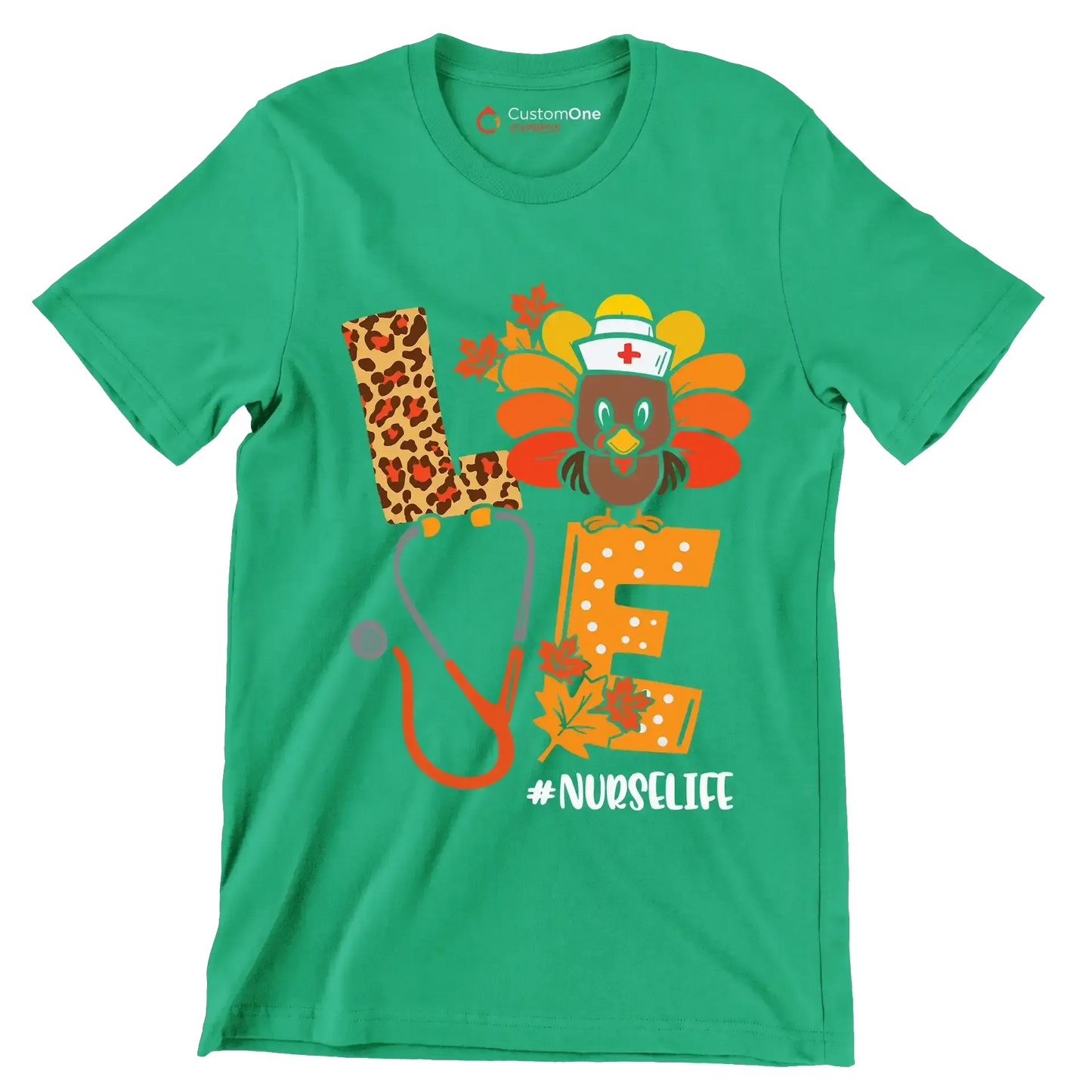 Love Nurselife - Thanksgiving Themed T-Shirt-Green-S-Custom One Express