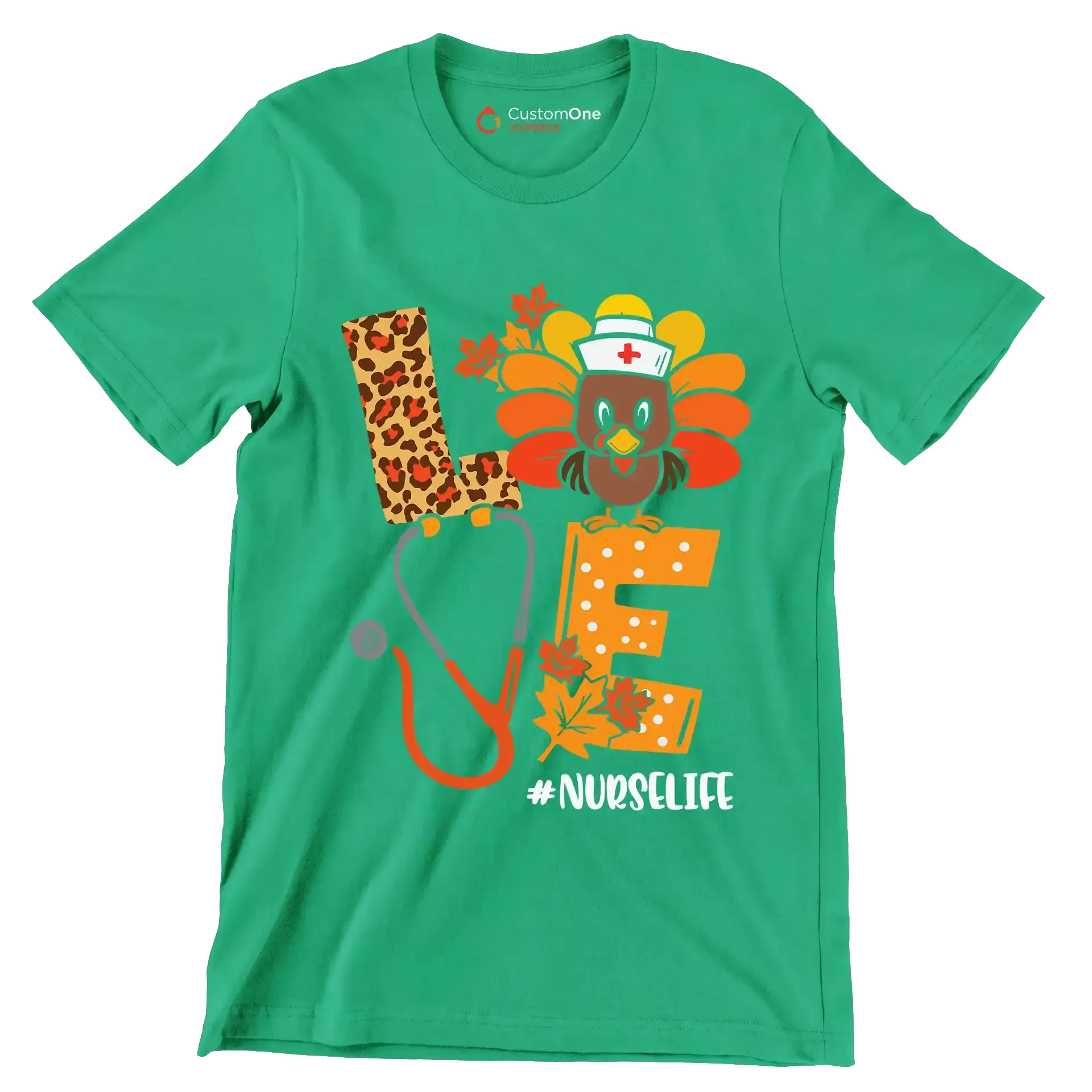 Love Nurselife - Thanksgiving Themed T-Shirt-Green-S-Custom One Express