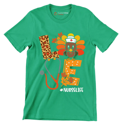 Love Nurselife - Thanksgiving Themed T-Shirt-Green-S-Custom One Express