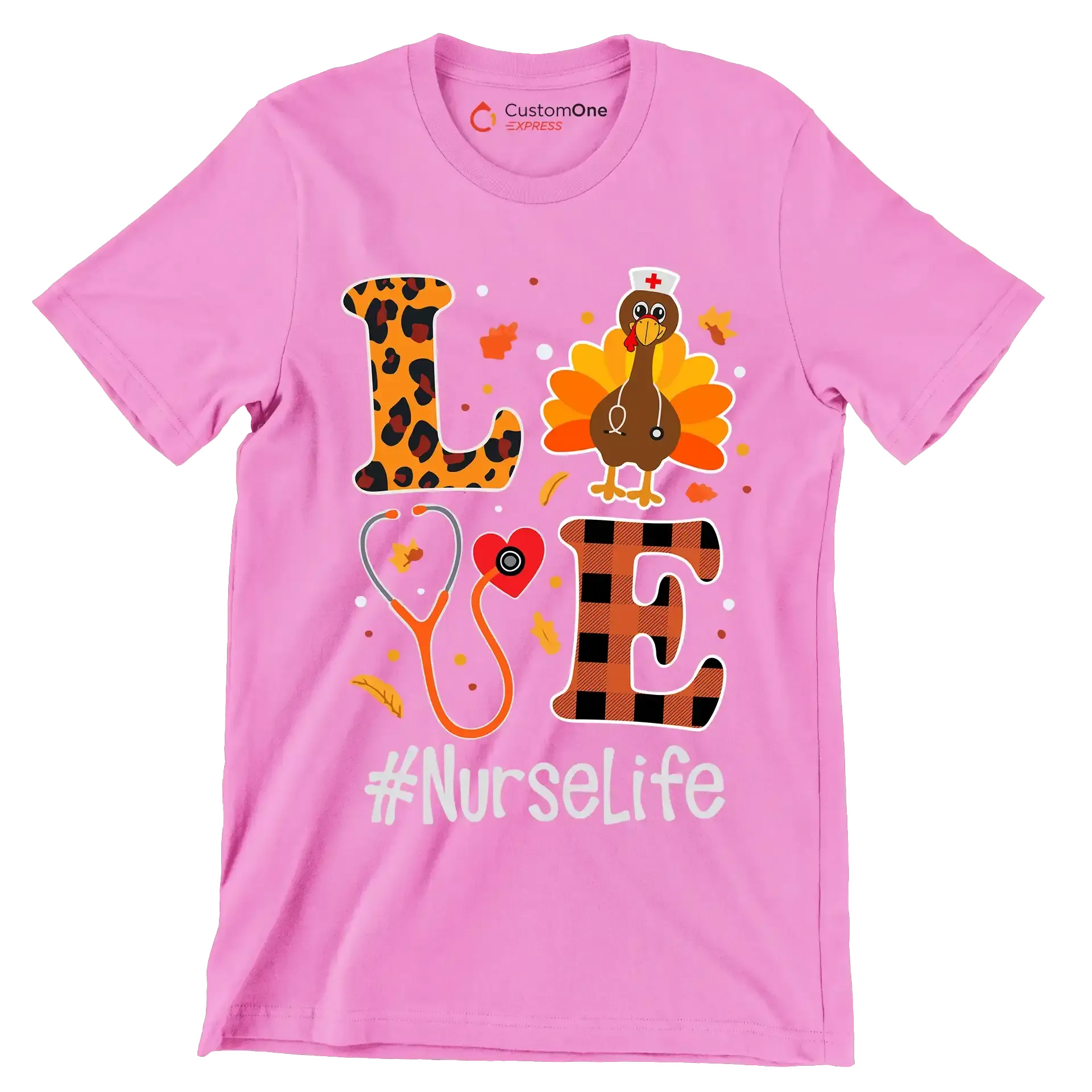 Love Nurselife - Thanksgiving Themed T-Shirt-Pink-S-Custom One Express