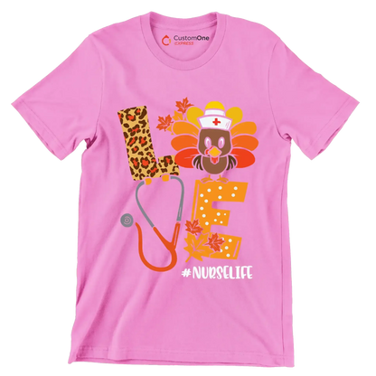 Love Nurselife - Thanksgiving Themed T-Shirt-Pink-S-Custom One Express