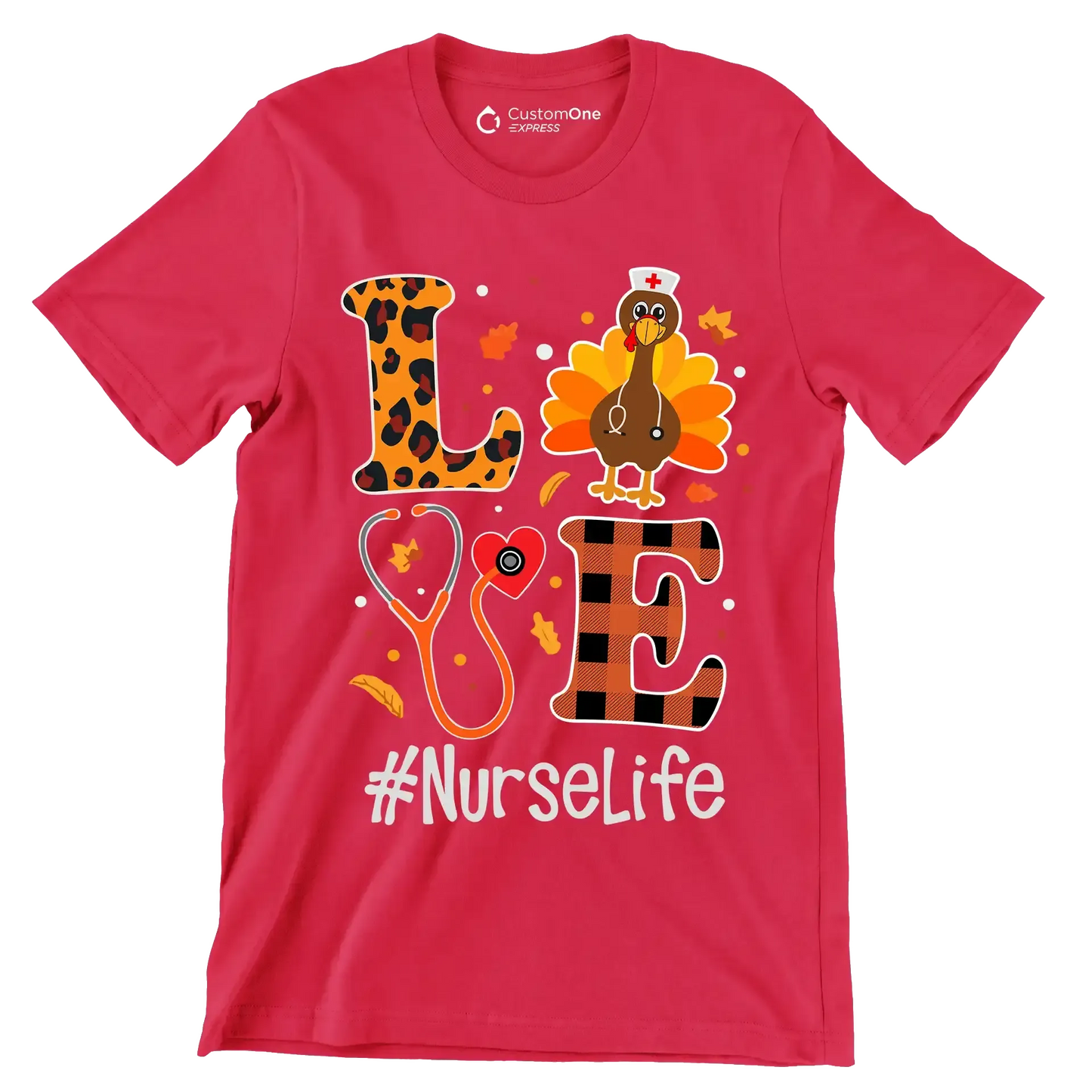 Love Nurselife - Thanksgiving Themed T-Shirt-Red-S-Custom One Express