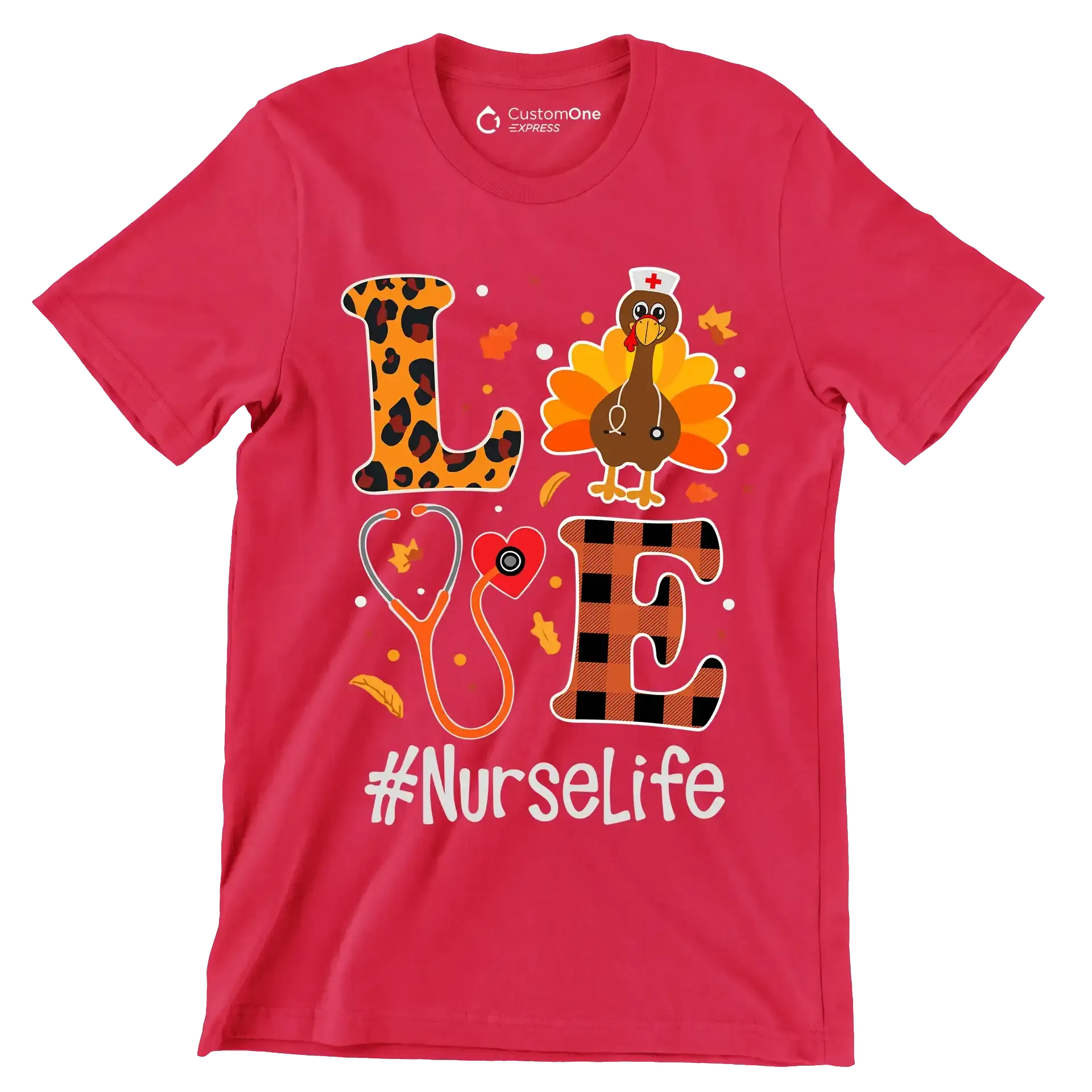 Love Nurselife - Thanksgiving Themed T-Shirt-Red-S-Custom One Express