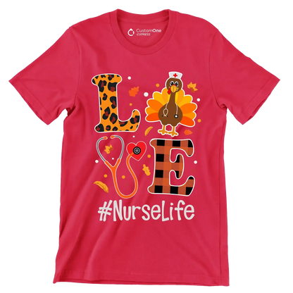 Love Nurselife - Thanksgiving Themed T-Shirt-Red-S-Custom One Express