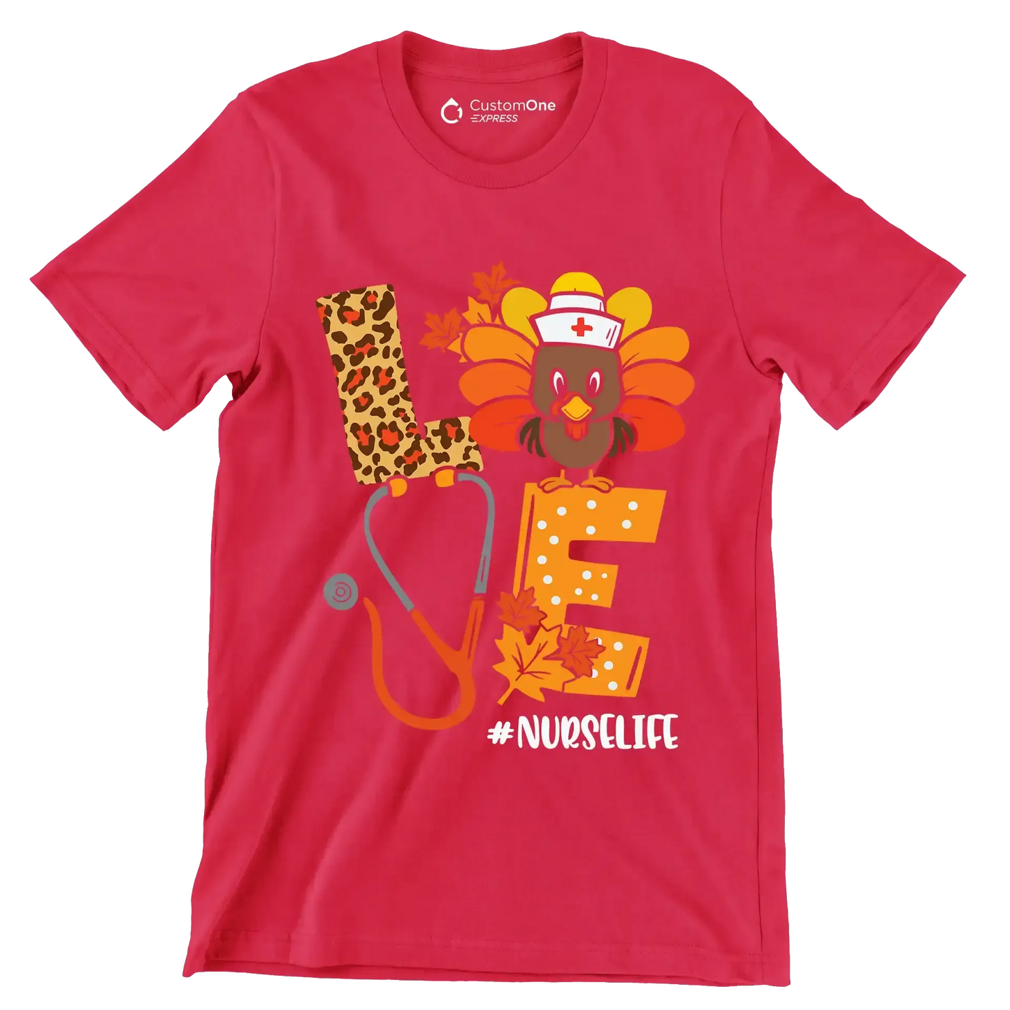 Love Nurselife - Thanksgiving Themed T-Shirt-Red-S-Custom One Express