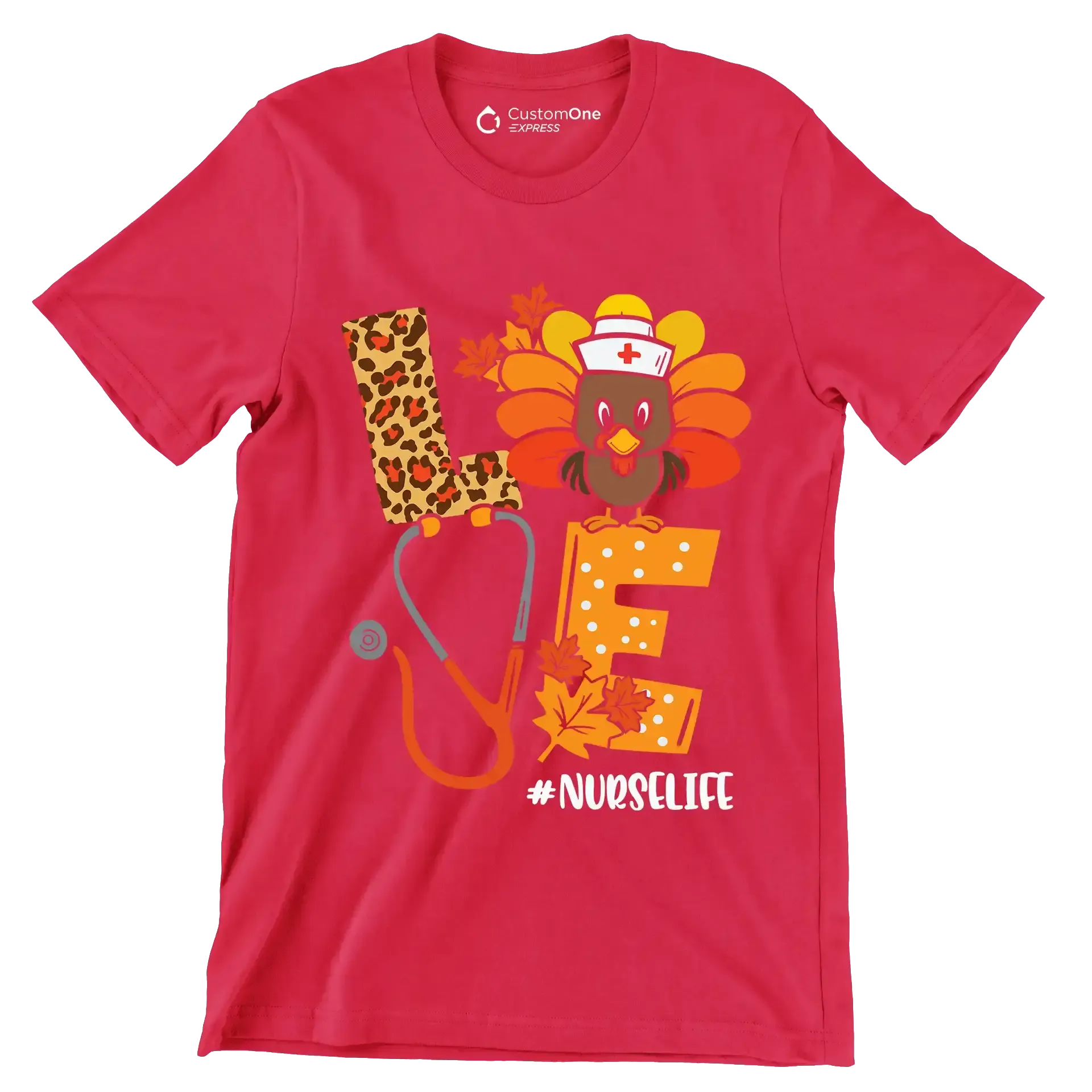 Love Nurselife - Thanksgiving Themed T-Shirt-Red-S-Custom One Express