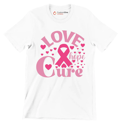Love hope cure - Breast Cancer Awareness T-Shirt-White-S-Custom One Express