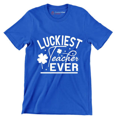 Luckiest Teacher Ever - St. Patrick's Day T-Shirt-Blue-S-Custom One Express