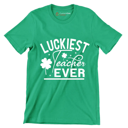 Luckiest Teacher Ever - St. Patrick's Day T-Shirt-Green-S-Custom One Express