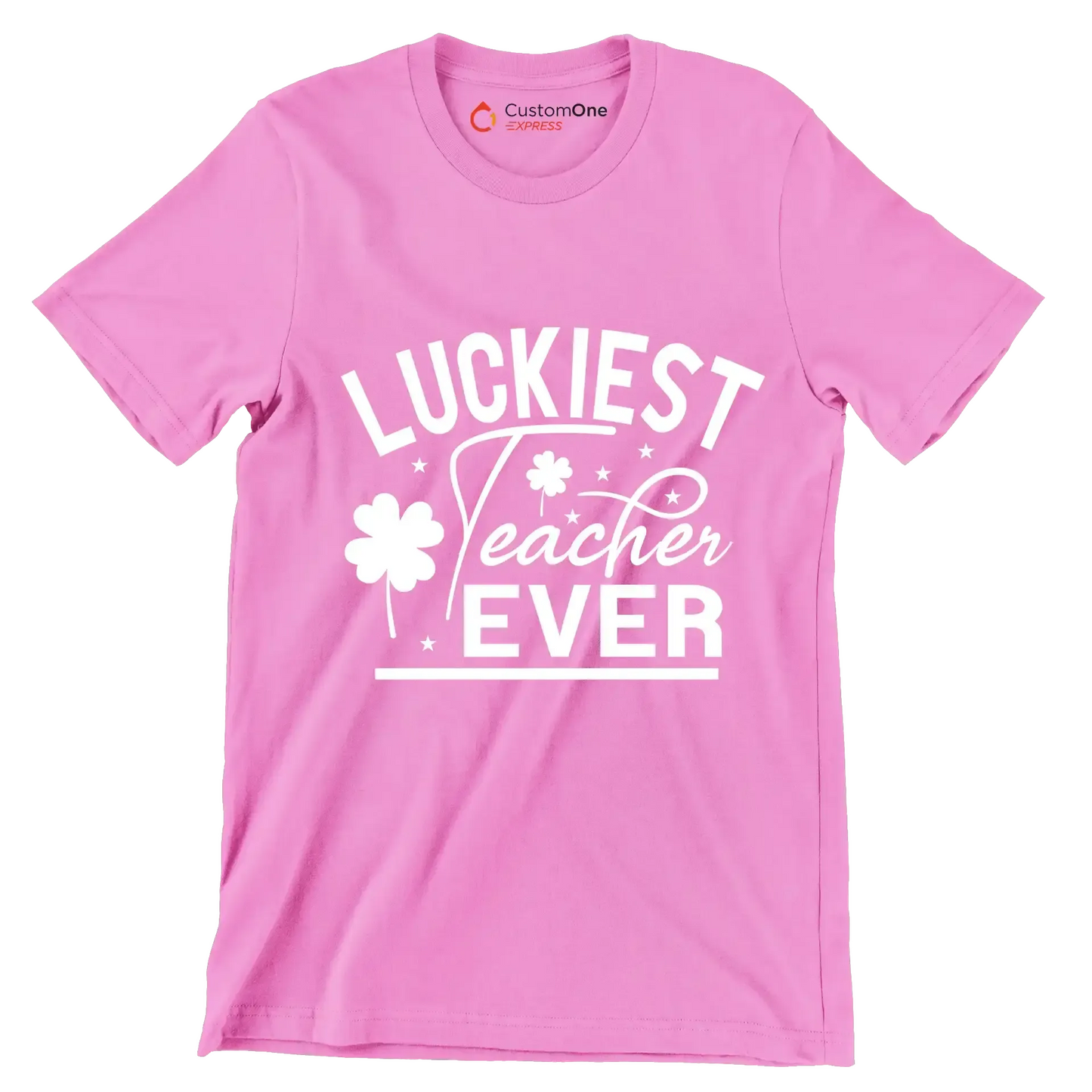 Luckiest Teacher Ever - St. Patrick's Day T-Shirt-Pink-S-Custom One Express