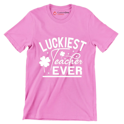 Luckiest Teacher Ever - St. Patrick's Day T-Shirt-Pink-S-Custom One Express
