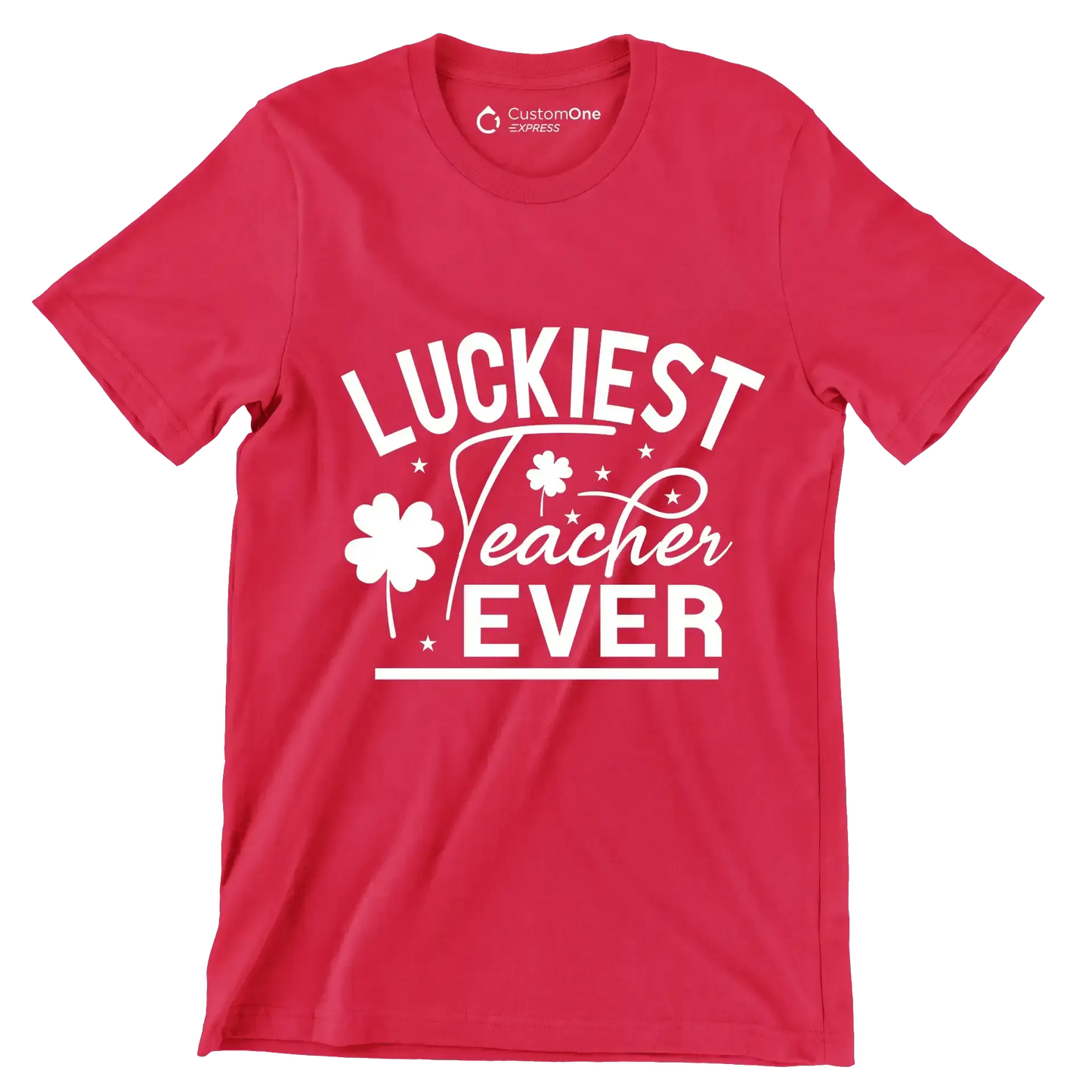 Luckiest Teacher Ever - St. Patrick's Day T-Shirt-Red-S-Custom One Express