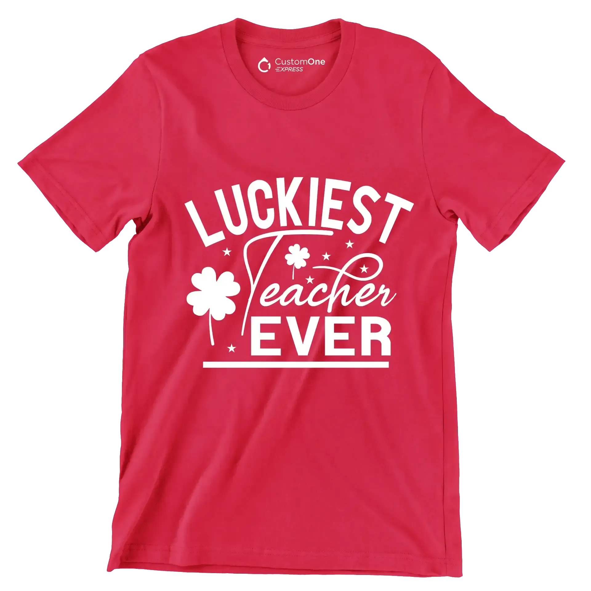 Luckiest Teacher Ever - St. Patrick's Day T-Shirt-Red-S-Custom One Express