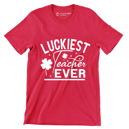 Luckiest Teacher Ever - St. Patrick's Day T-Shirt-Red-S-Custom One Express