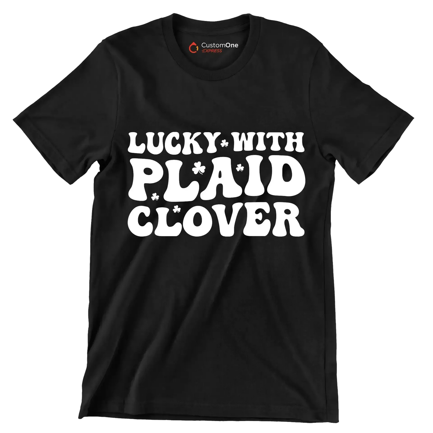 Lucky With Plaid Clover - St. Patrick's Day T-Shirt-Black-S-Custom One Express