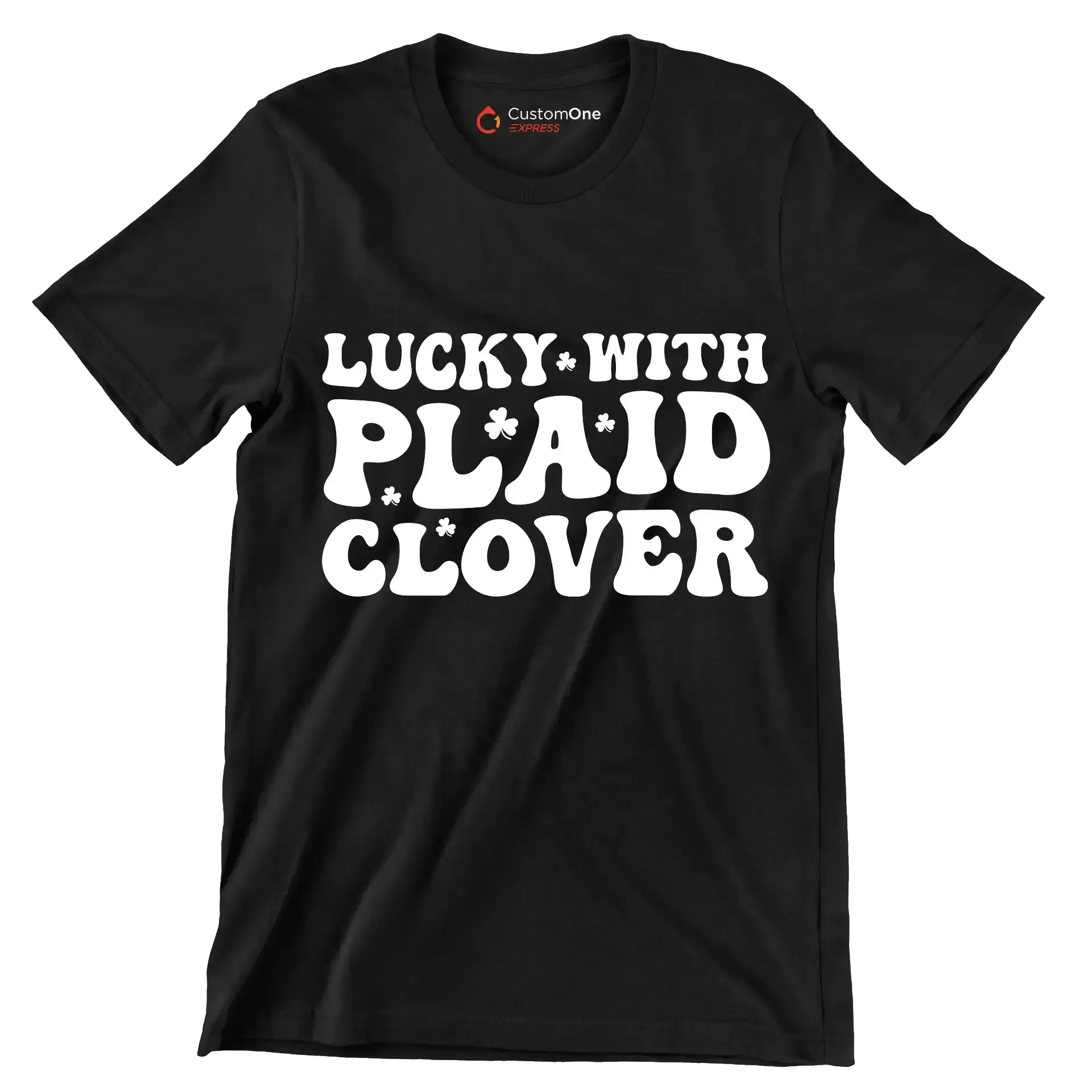 Lucky With Plaid Clover - St. Patrick's Day T-Shirt-Black-S-Custom One Express