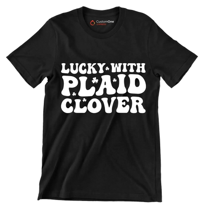 Lucky With Plaid Clover - St. Patrick's Day T-Shirt-Black-S-Custom One Express