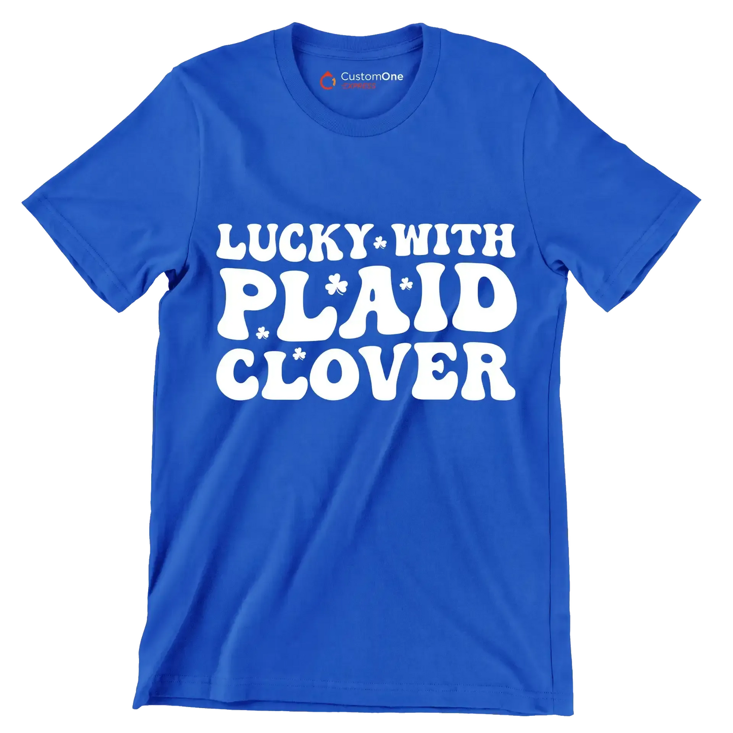 Lucky With Plaid Clover - St. Patrick's Day T-Shirt-Blue-S-Custom One Express