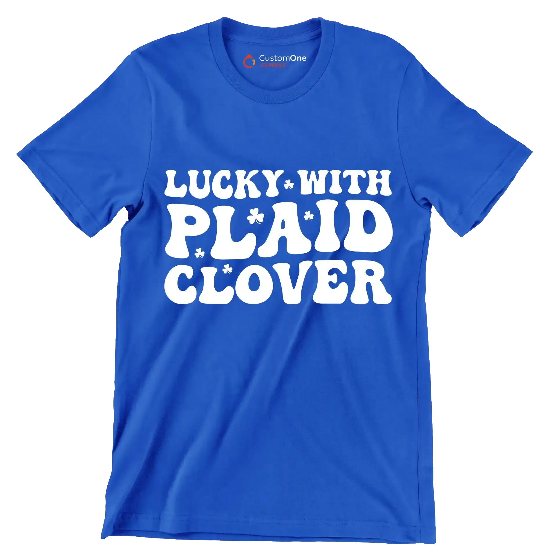 Lucky With Plaid Clover - St. Patrick's Day T-Shirt-Blue-S-Custom One Express