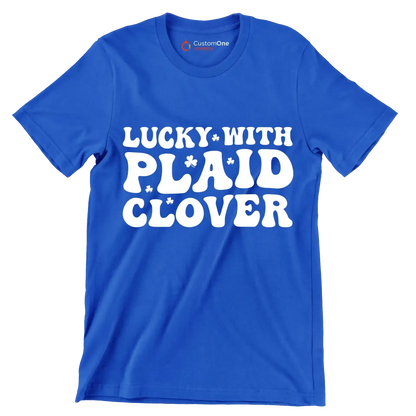Lucky With Plaid Clover - St. Patrick's Day T-Shirt-Blue-S-Custom One Express