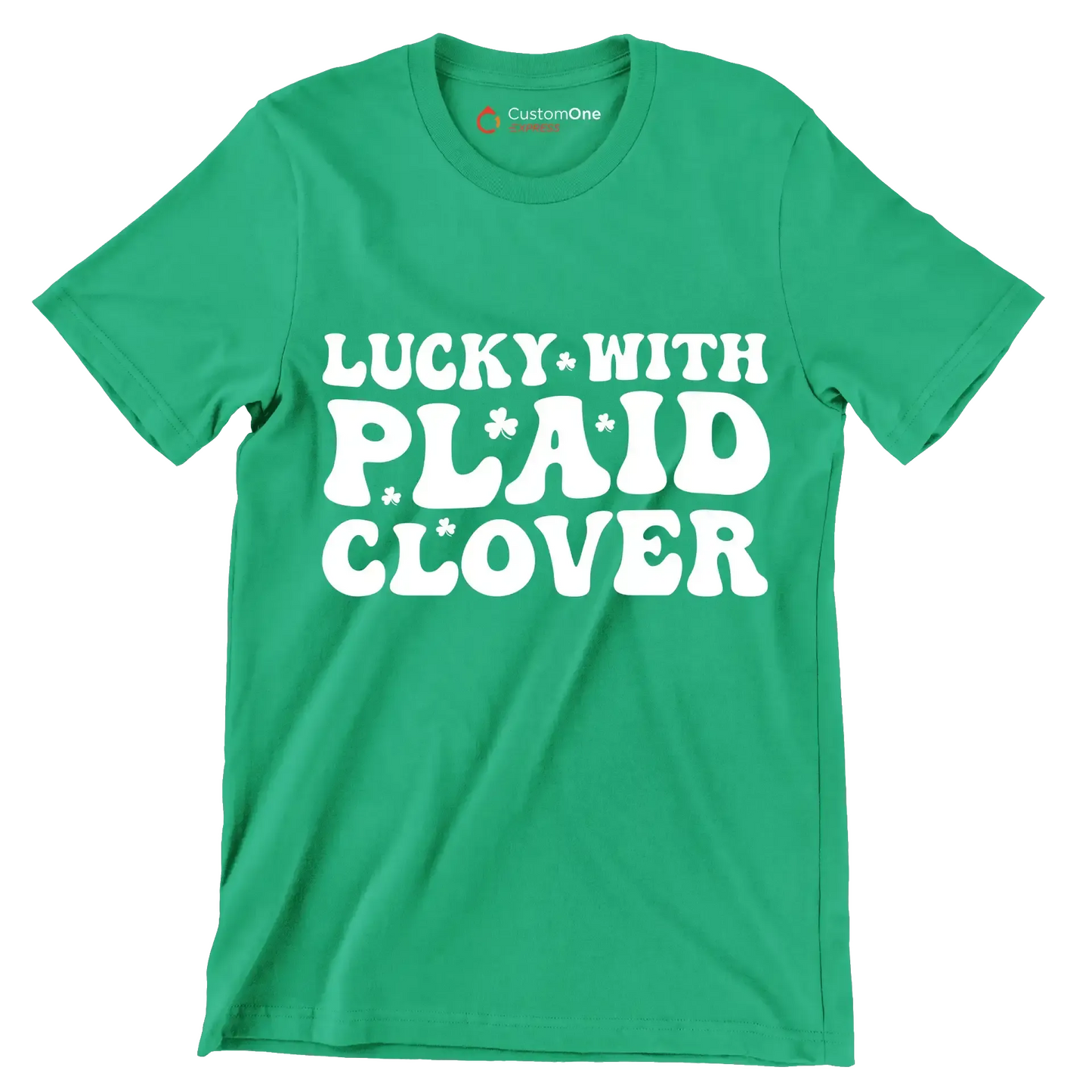 Lucky With Plaid Clover - St. Patrick's Day T-Shirt-Green-S-Custom One Express
