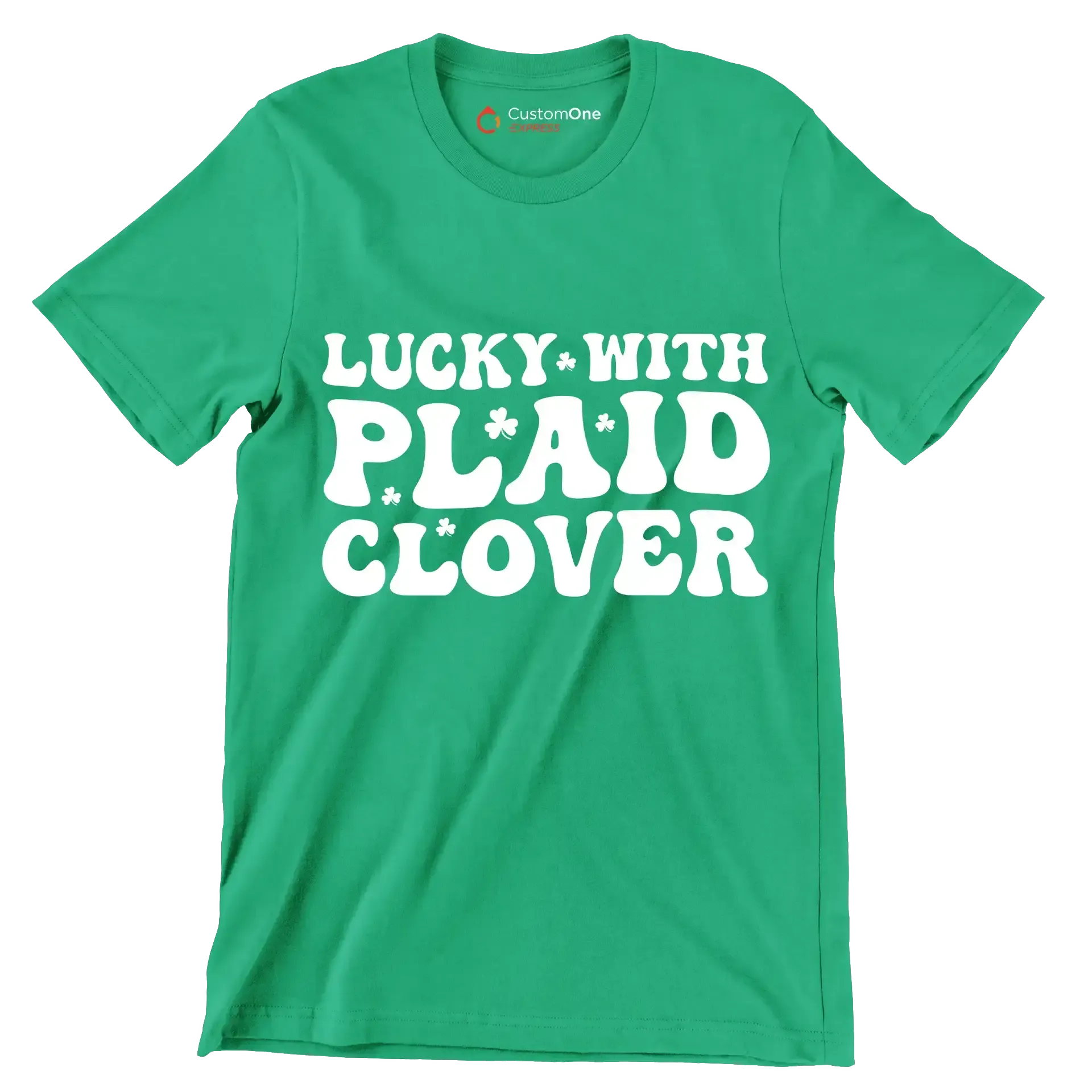 Lucky With Plaid Clover - St. Patrick's Day T-Shirt-Green-S-Custom One Express