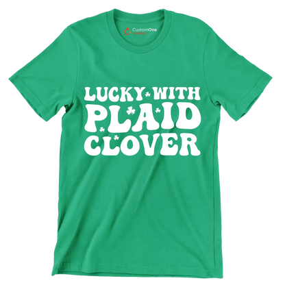 Lucky With Plaid Clover - St. Patrick's Day T-Shirt-Green-S-Custom One Express