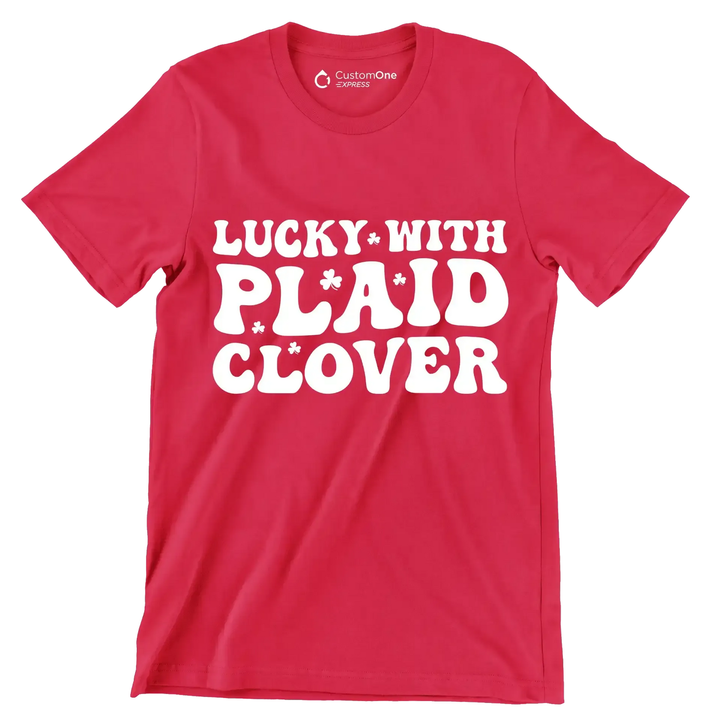 Lucky With Plaid Clover - St. Patrick's Day T-Shirt-Red-S-Custom One Express