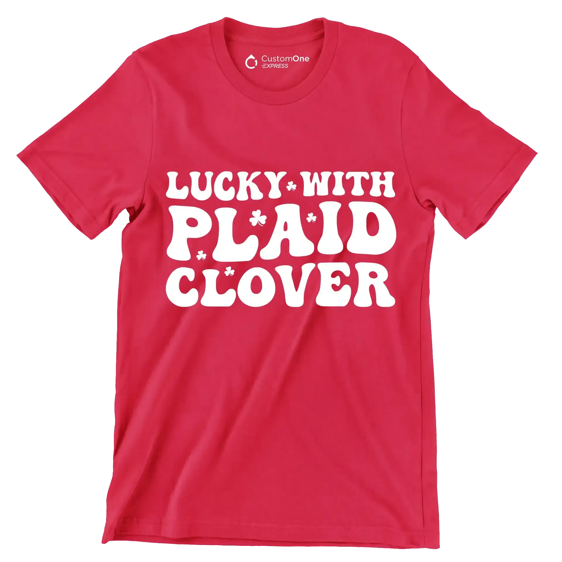 Lucky With Plaid Clover - St. Patrick's Day T-Shirt-Red-S-Custom One Express