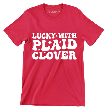 Lucky With Plaid Clover - St. Patrick's Day T-Shirt-Red-S-Custom One Express
