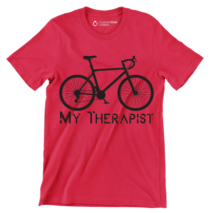 MY THERAPIST - Bicycle Themed T-Shirt-Red-S-Custom One Express