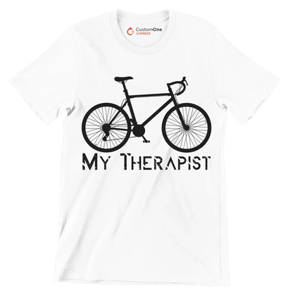 MY THERAPIST - Bicycle Themed T-Shirt-White-S-Custom One Express