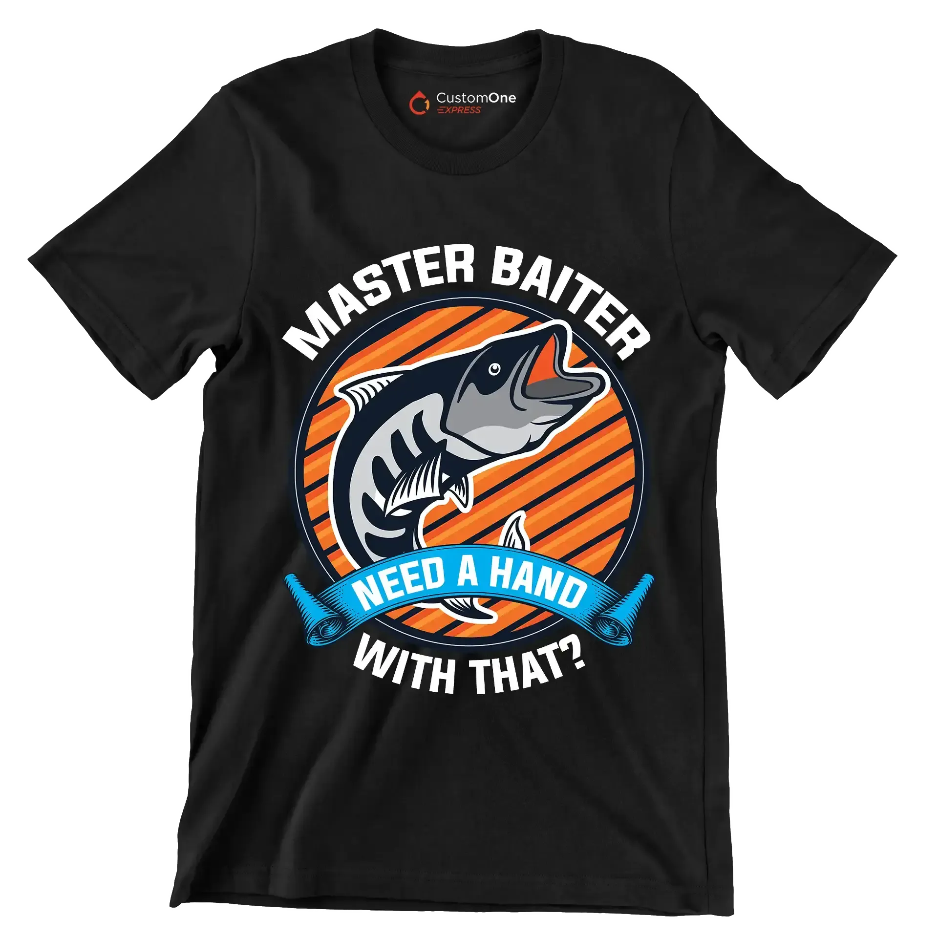 Master baiter need a hand with that - Fishing Themed T-Shirt-Black-S-Custom One Express