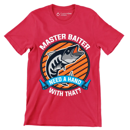 Master baiter need a hand with that - Fishing Themed T-Shirt-Red-S-Custom One Express