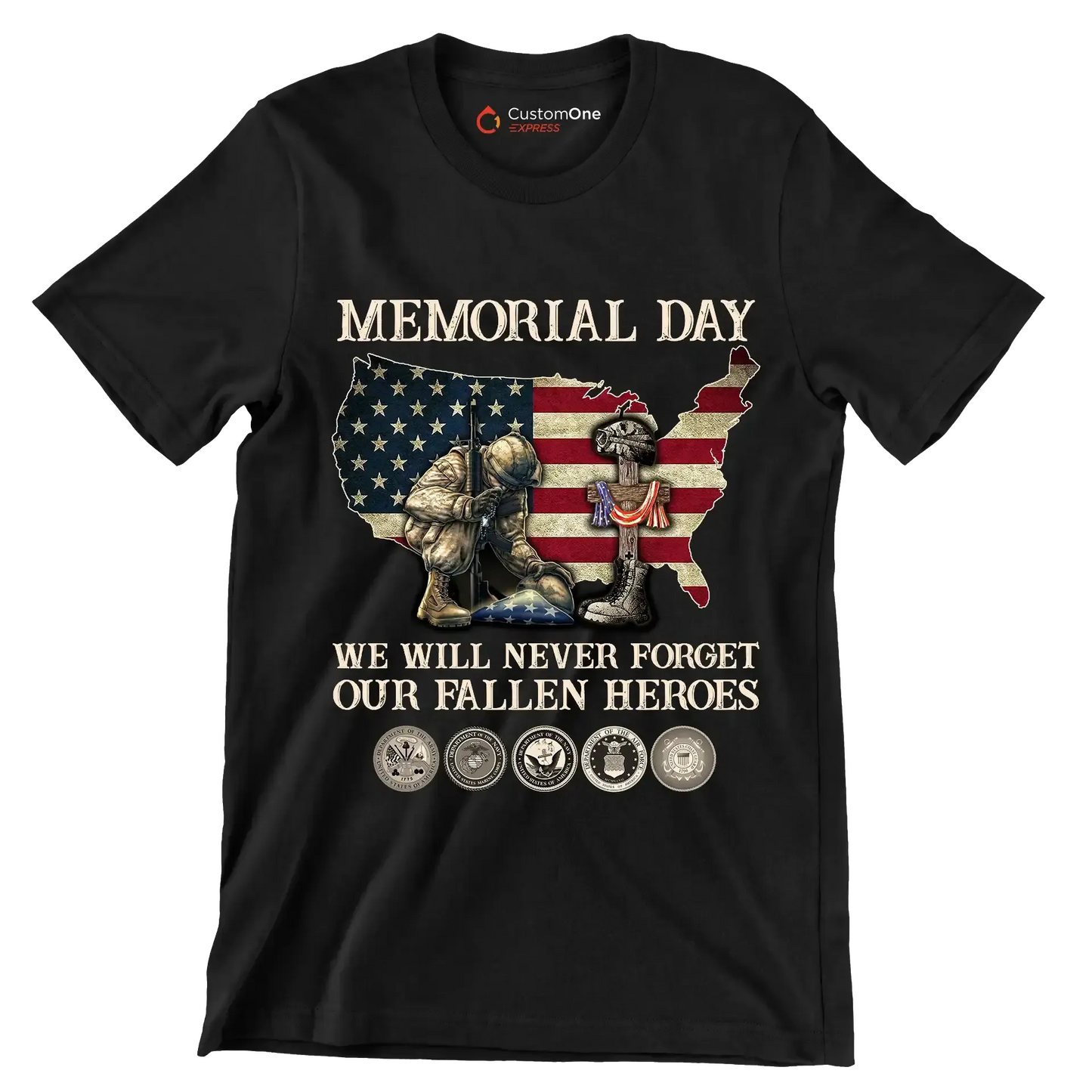 Memorial Day We Will Never Forget Our Fallen Heroes - Veterans Themed T-Shirt-Black-S-Custom One Express