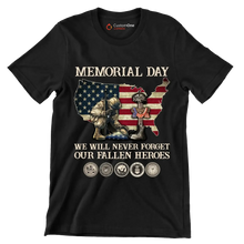 Memorial Day We Will Never Forget Our Fallen Heroes - Veterans Themed T-Shirt-Black-S-Custom One Express