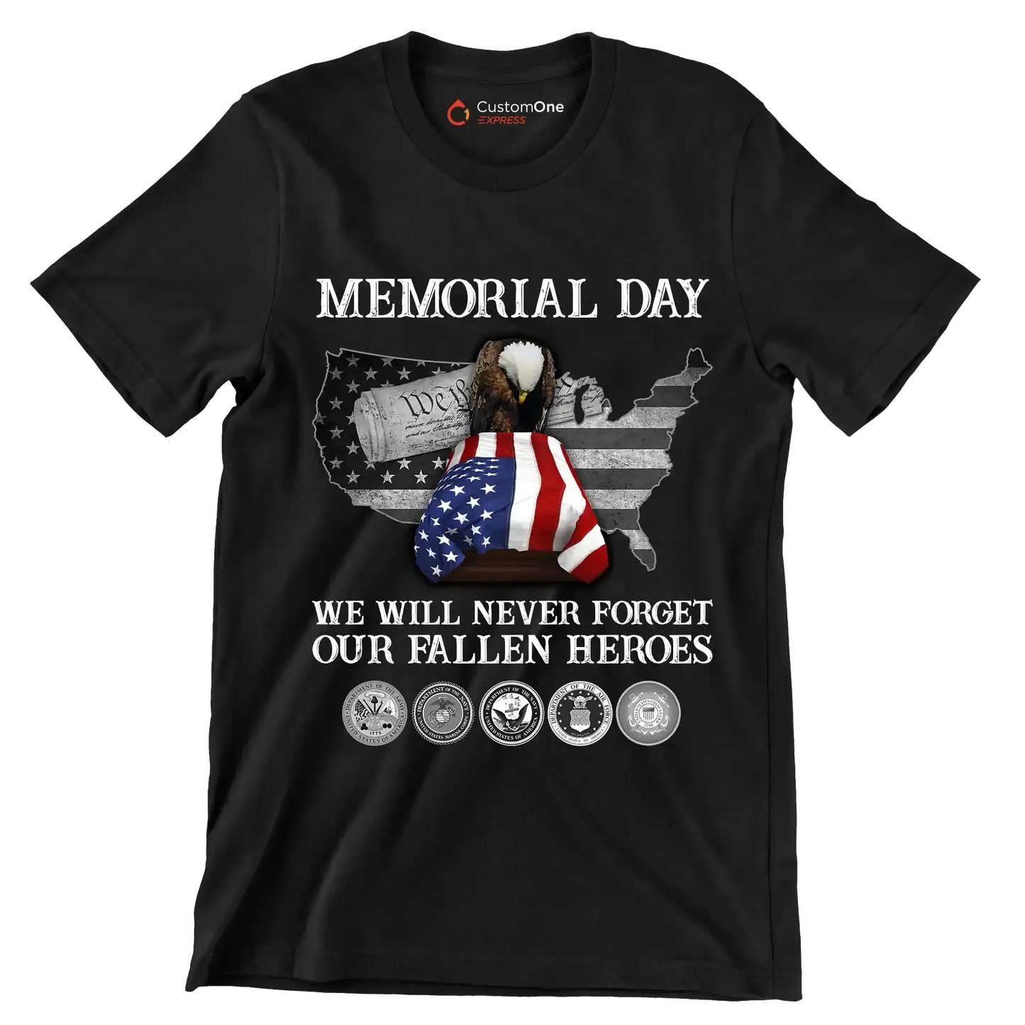 Memorial Day We Will Never Forget Our Fallen Heroes - Veterans Themed T-Shirt-Black-S-Custom One Express