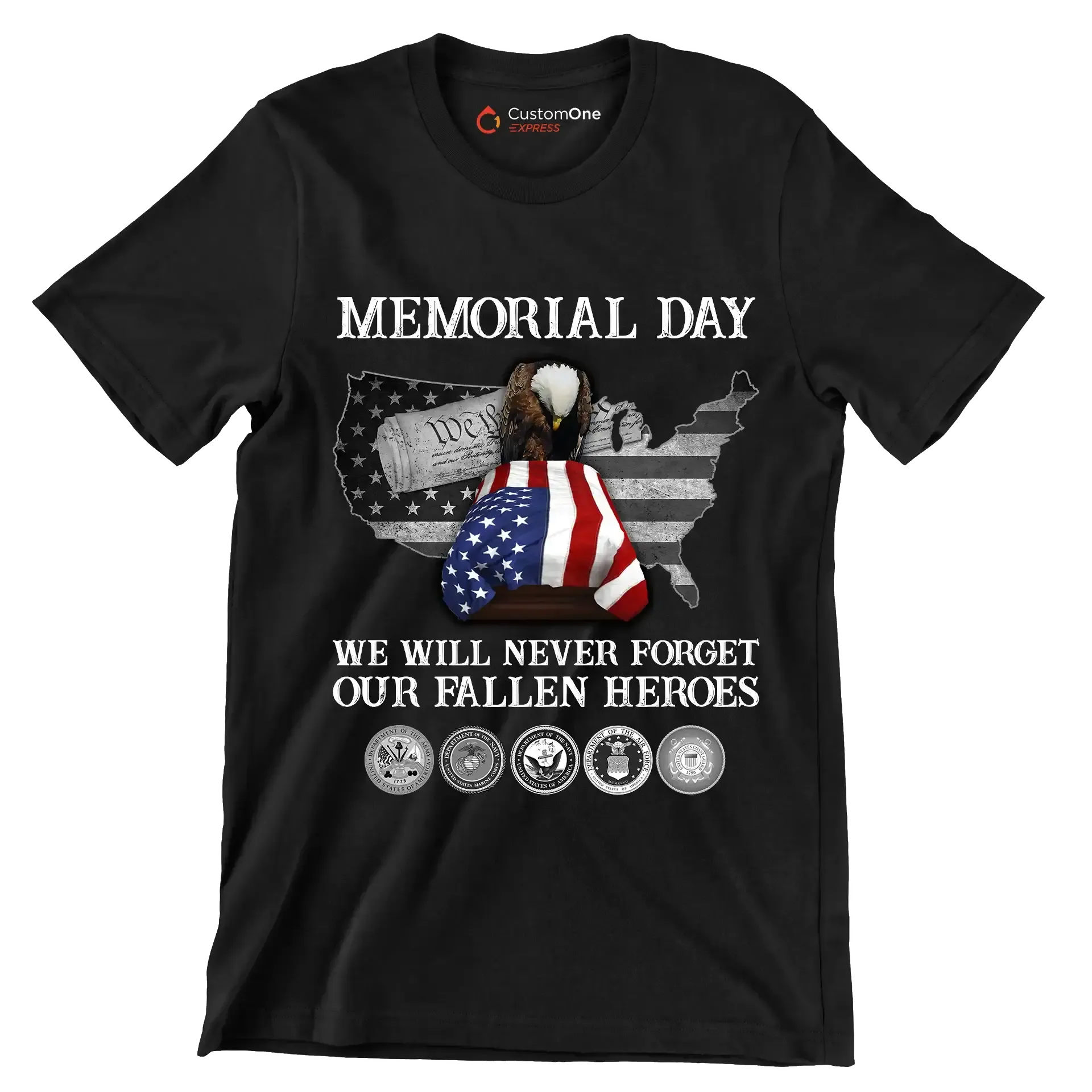 Memorial Day We Will Never Forget Our Fallen Heroes - Veterans Themed T-Shirt-Black-S-Custom One Express