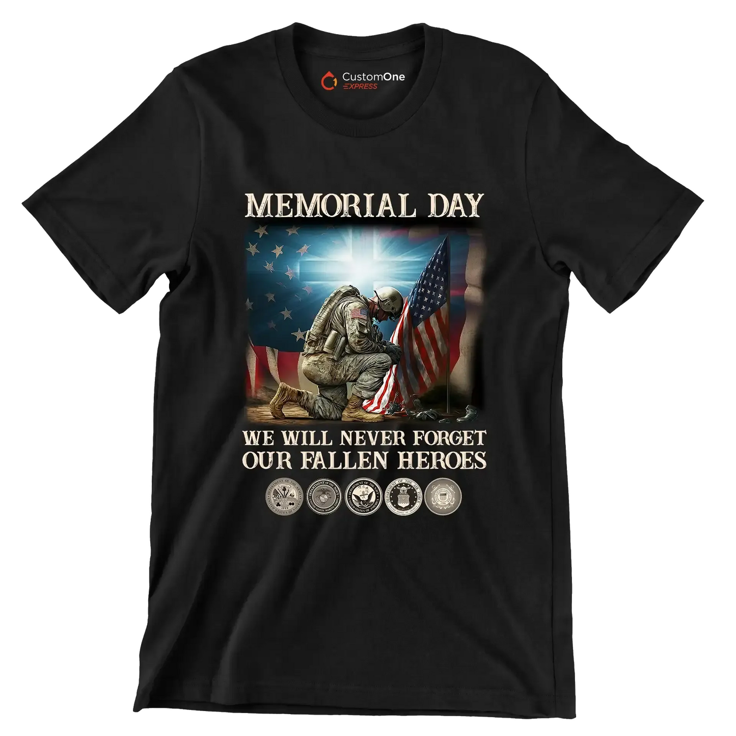 Memorial Day We Will Never Forget Our Fallen Heroes - Veterans Themed T-Shirt-Black-S-Custom One Express