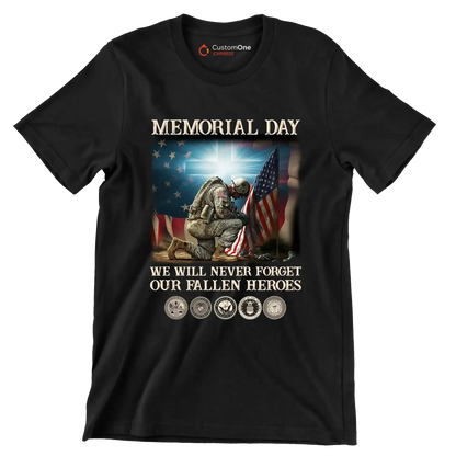 Memorial Day We Will Never Forget Our Fallen Heroes - Veterans Themed T-Shirt-Black-S-Custom One Express