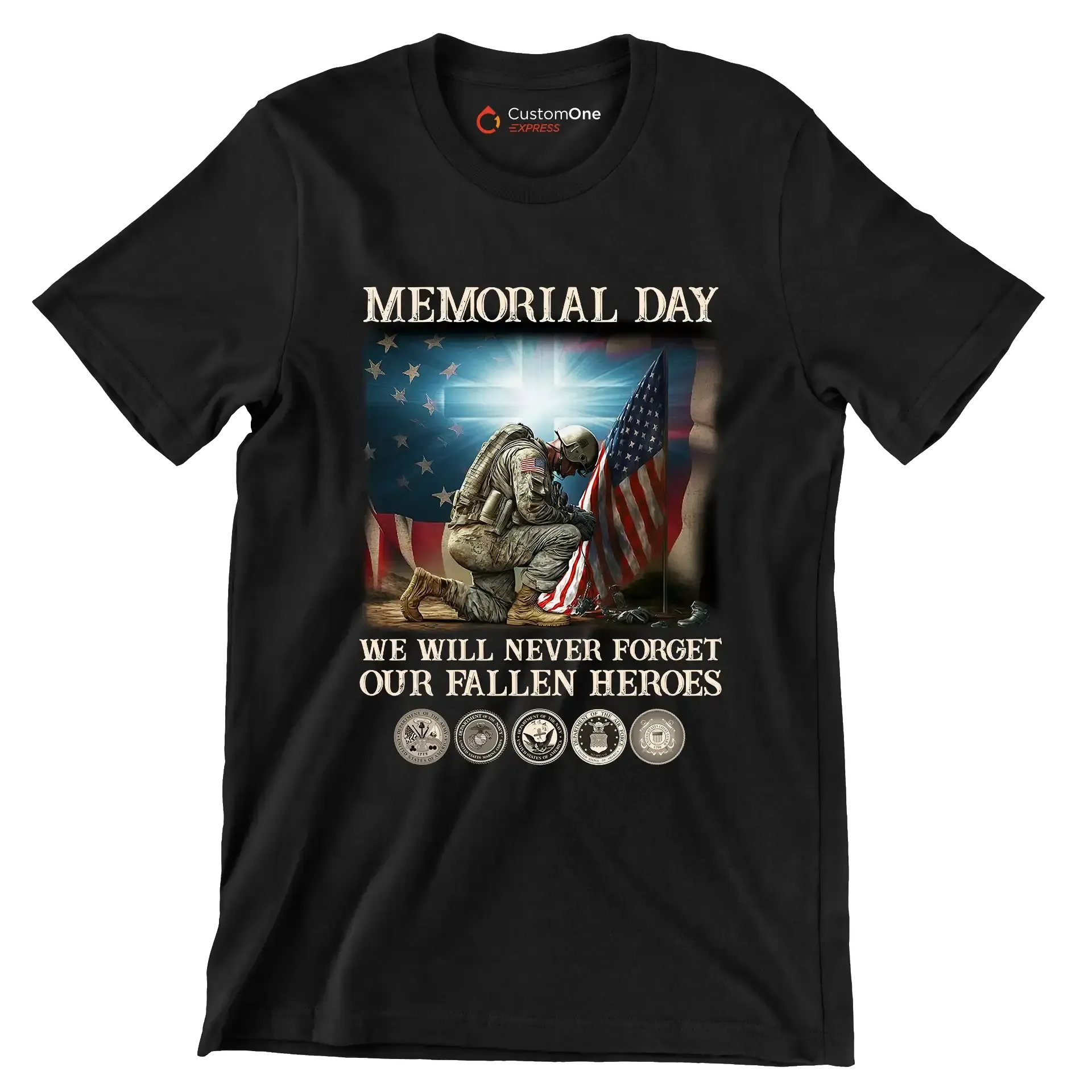 Memorial Day We Will Never Forget Our Fallen Heroes - Veterans Themed T-Shirt-Black-S-Custom One Express