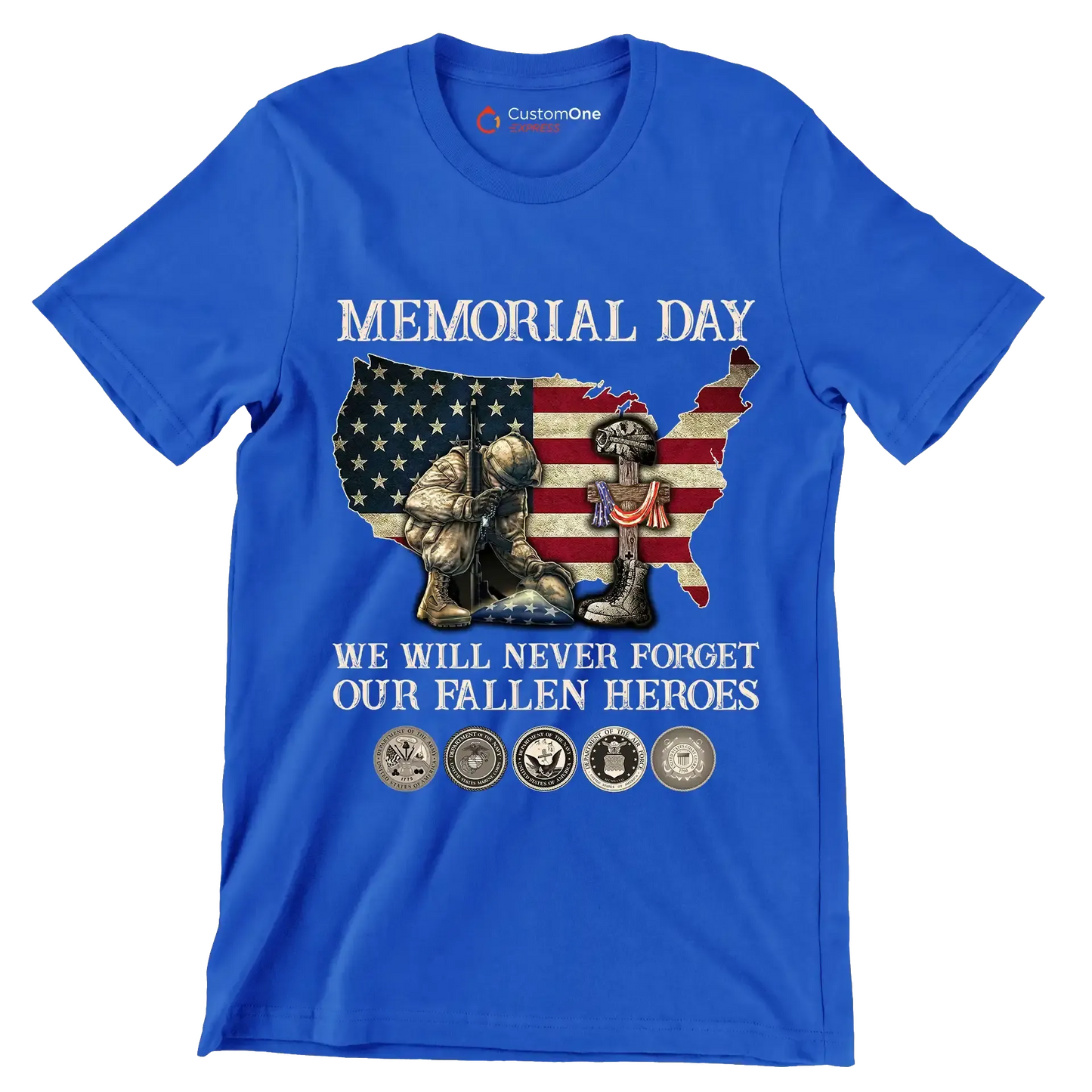 Memorial Day We Will Never Forget Our Fallen Heroes - Veterans Themed T-Shirt-Blue-S-Custom One Express
