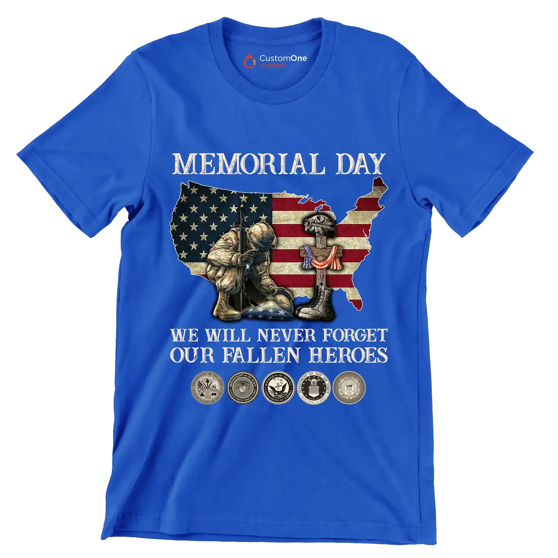 Memorial Day We Will Never Forget Our Fallen Heroes - Veterans Themed T-Shirt-Blue-S-Custom One Express