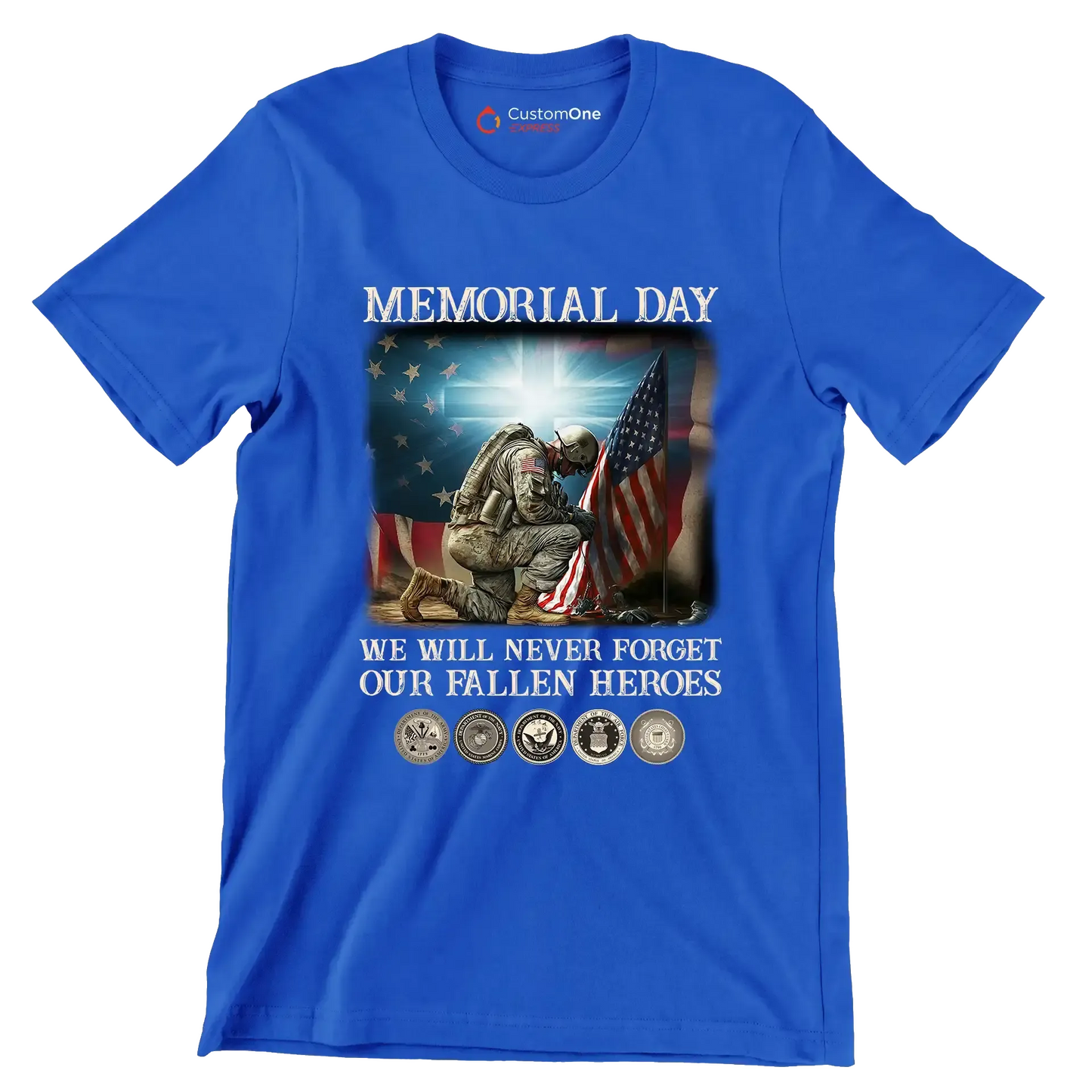 Memorial Day We Will Never Forget Our Fallen Heroes - Veterans Themed T-Shirt-Blue-S-Custom One Express