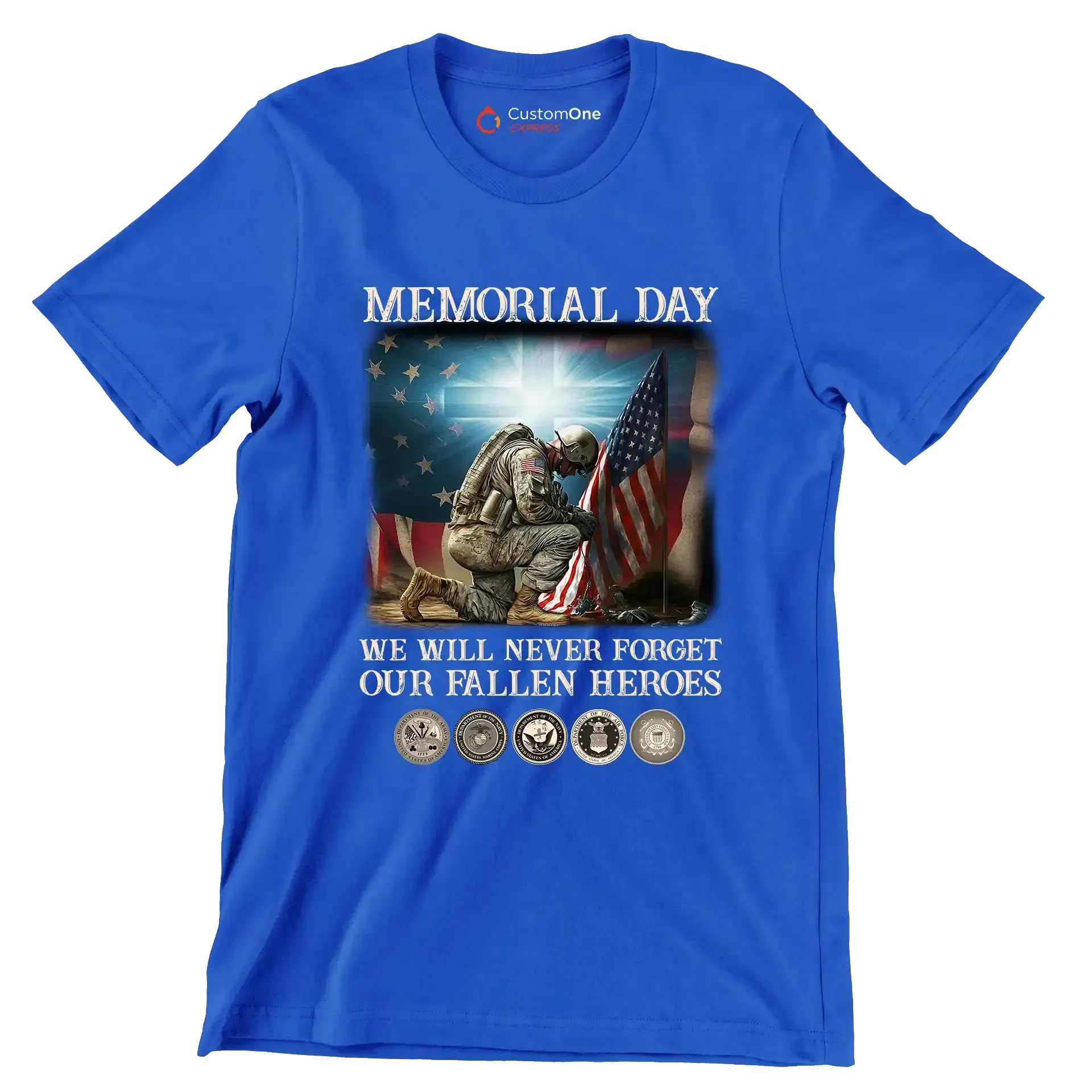 Memorial Day We Will Never Forget Our Fallen Heroes - Veterans Themed T-Shirt-Blue-S-Custom One Express