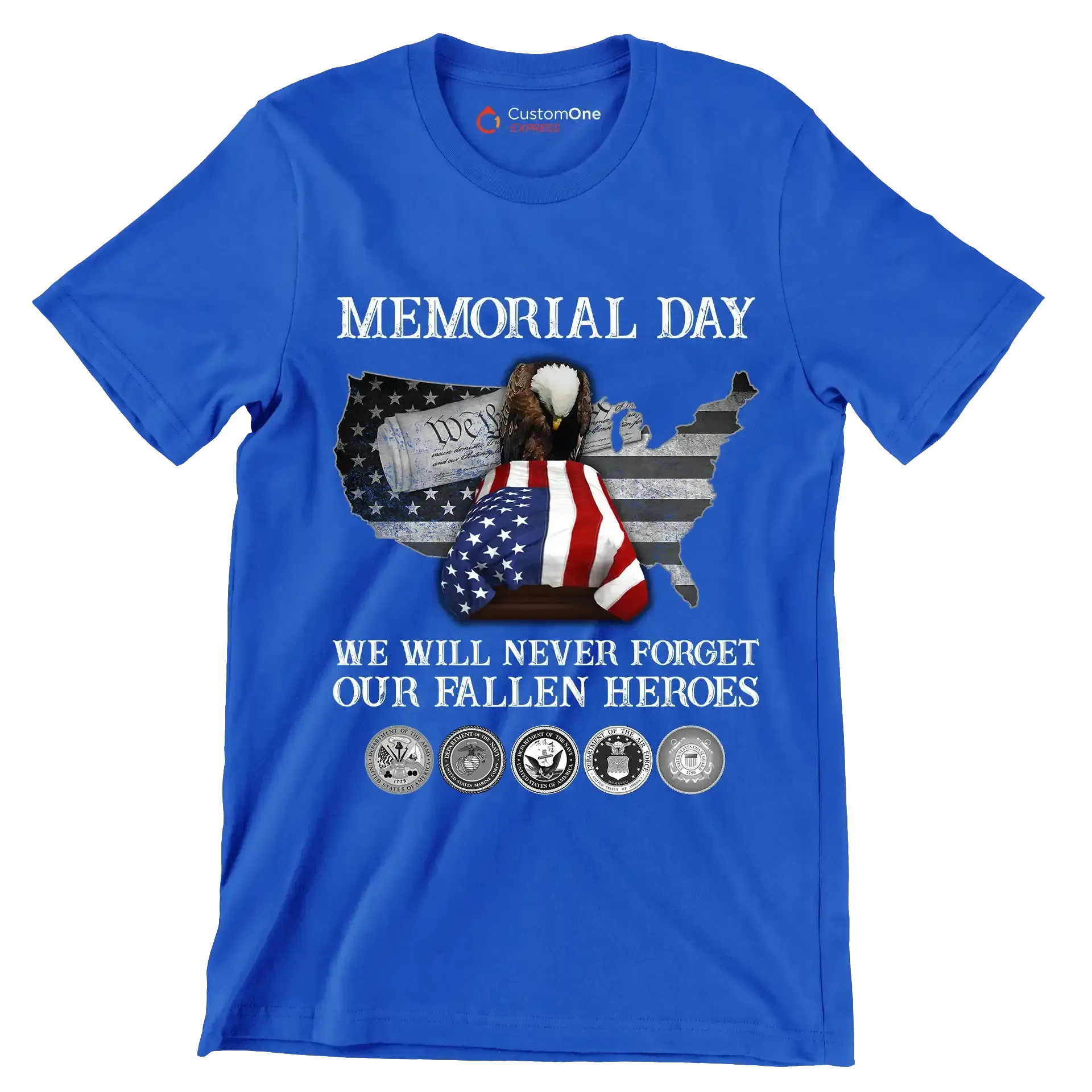 Memorial Day We Will Never Forget Our Fallen Heroes - Veterans Themed T-Shirt-Blue-S-Custom One Express