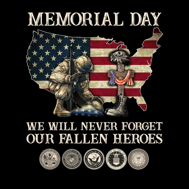 Memorial Day We Will Never Forget Our Fallen Heroes - Veterans Themed T-Shirt-Black-S-Custom One Express